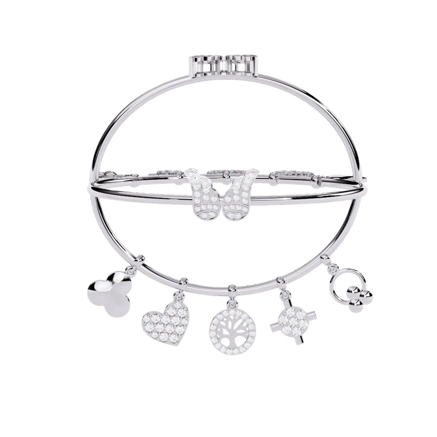 Diamond Charm Bracelet with Butterfly, Heart, Tree, and Cross Charms