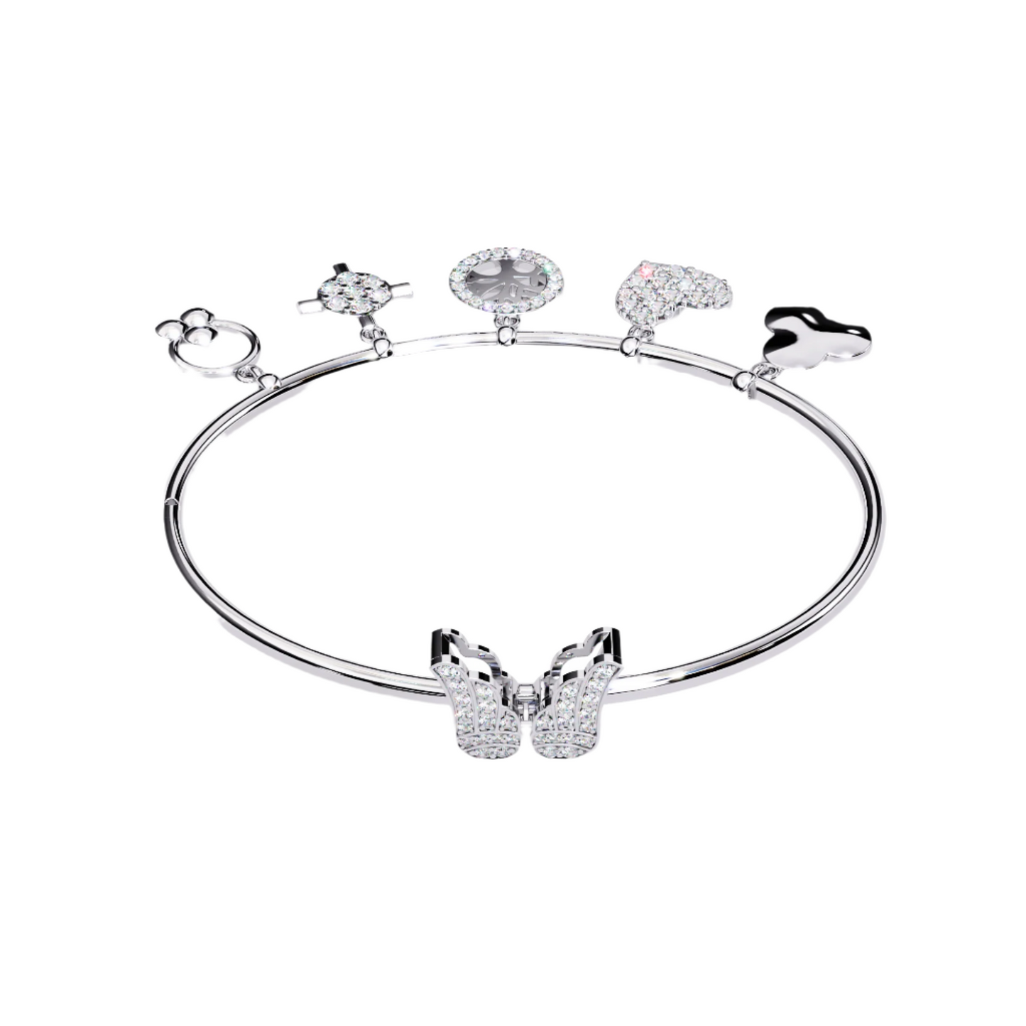 Diamond Charm Bracelet with Butterfly, Heart, Tree, and Cross Charms