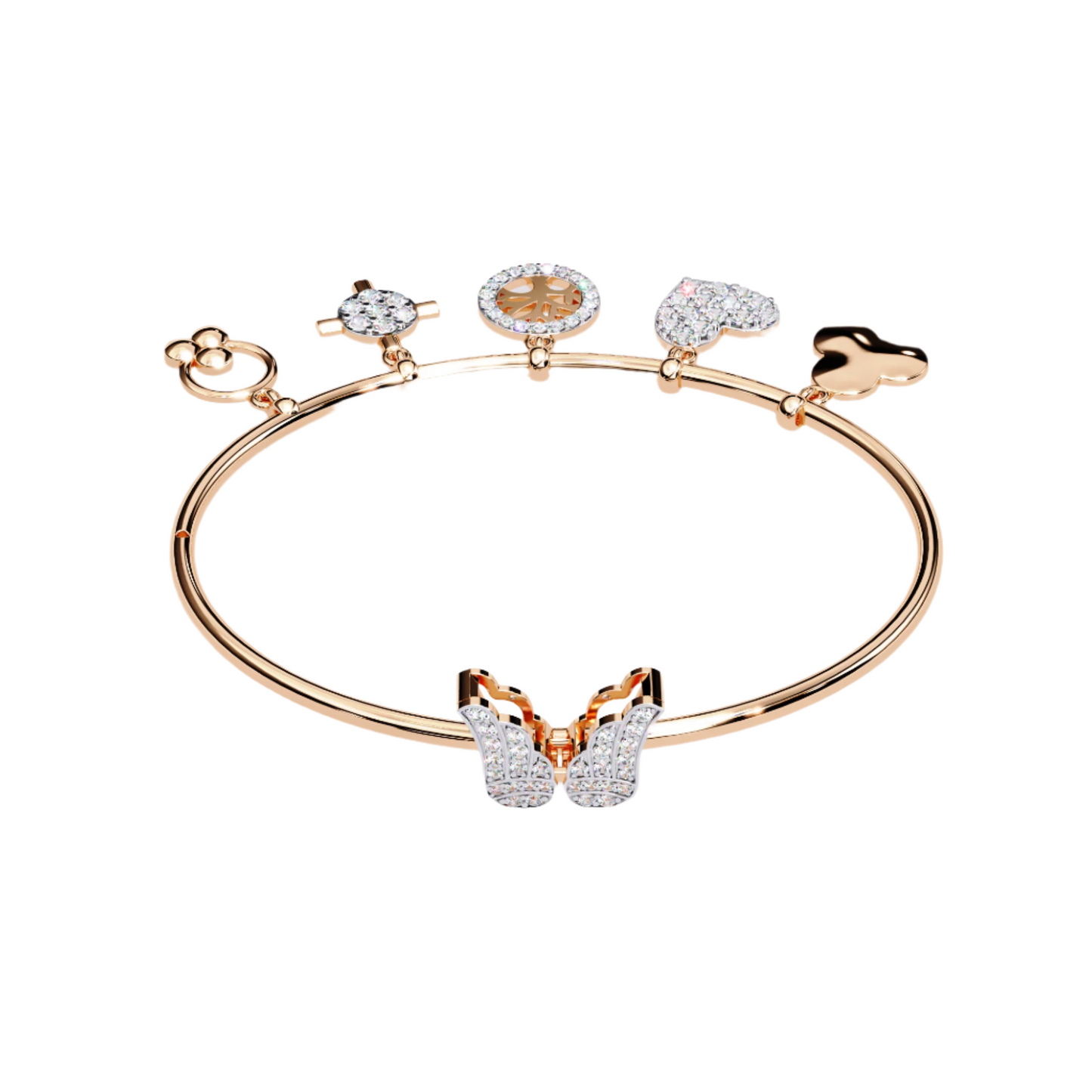 Diamond Charm Bracelet with Butterfly, Heart, Tree, and Cross Charms