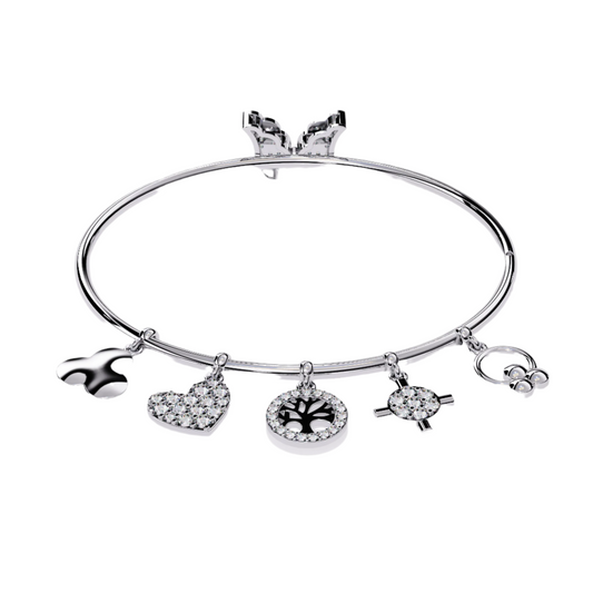 Diamond Charm Bracelet with Butterfly, Heart, Tree, and Cross Charms