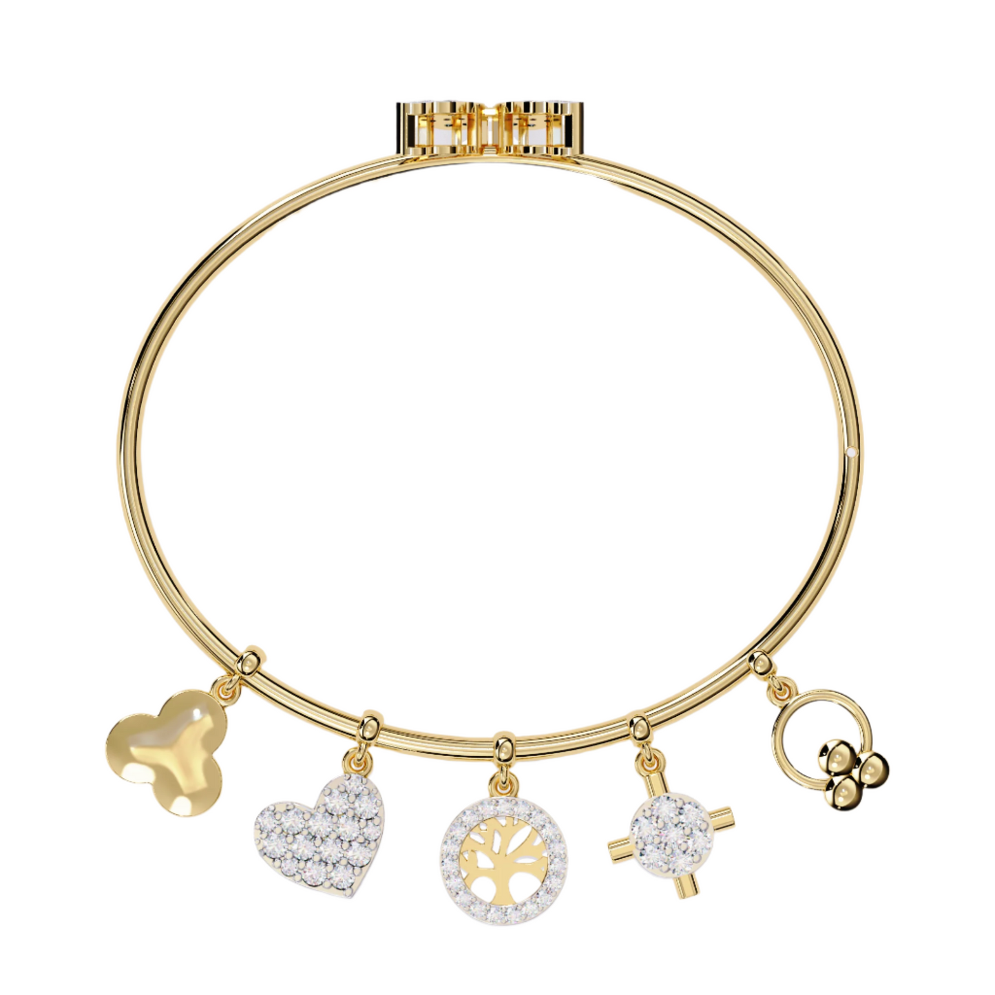 Diamond Charm Bracelet with Butterfly, Heart, Tree, and Cross Charms