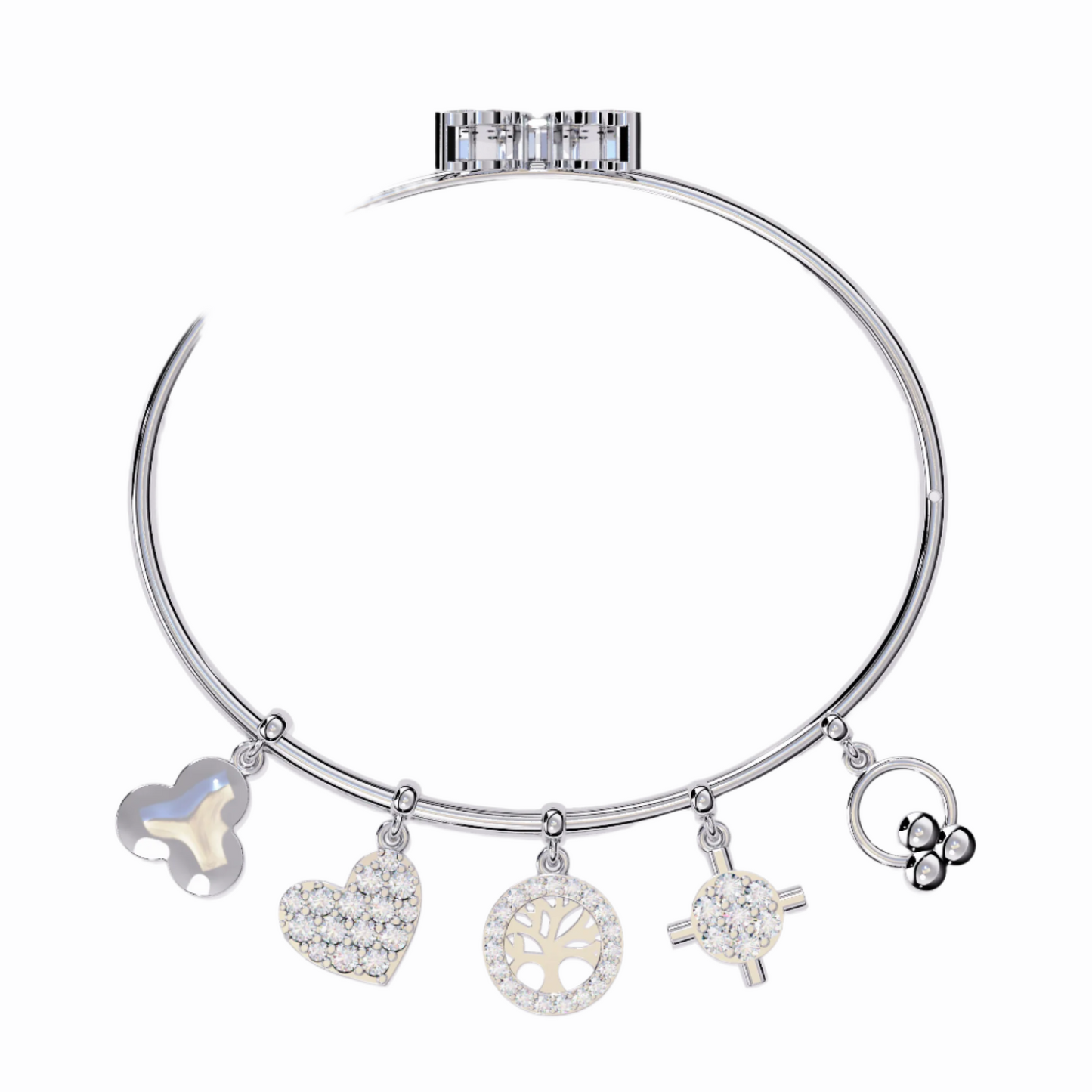 Diamond Charm Bracelet with Butterfly, Heart, Tree, and Cross Charms