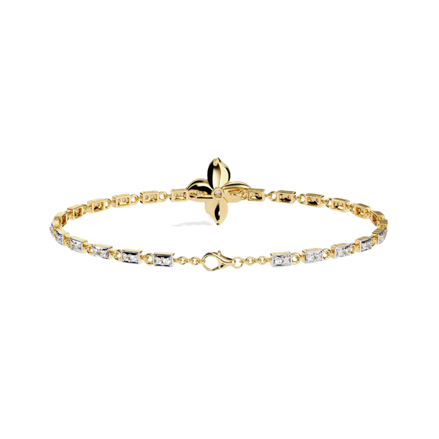 Diamond Bracelet with Floral Motif and Chain Link