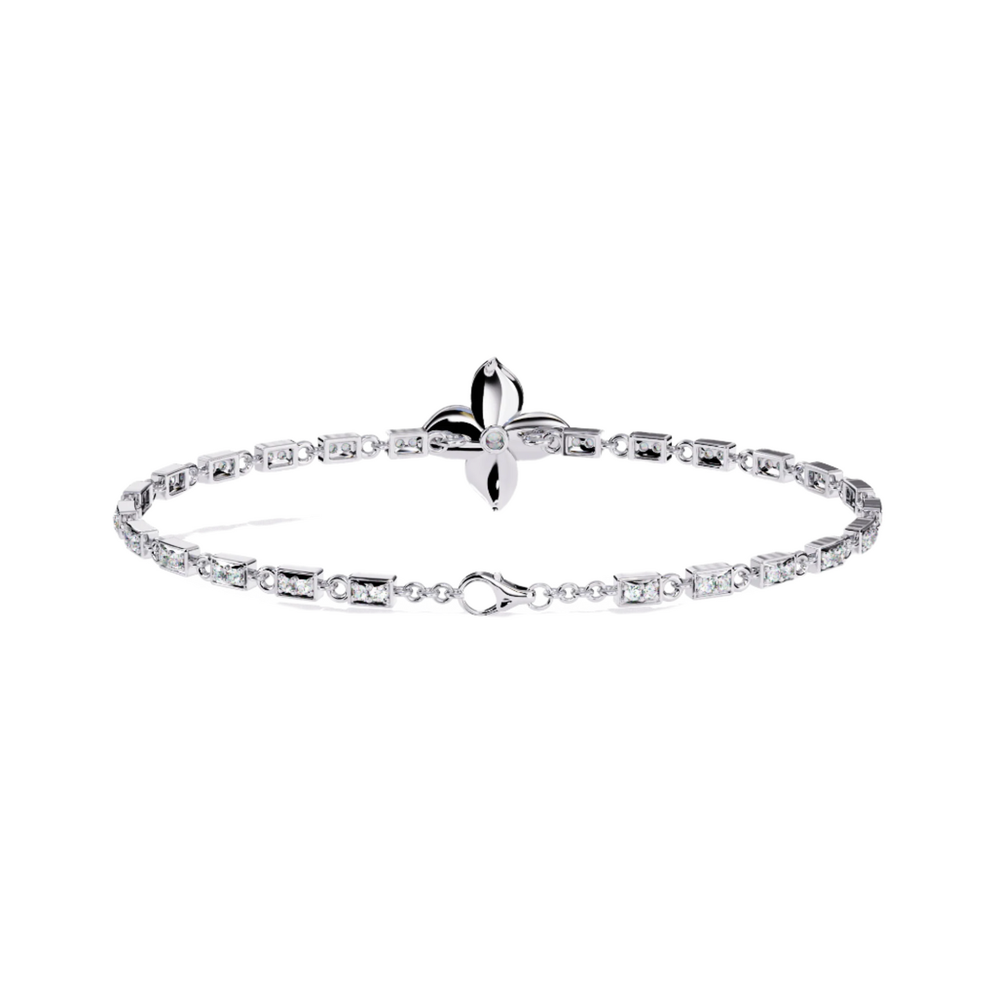 Diamond Bracelet with Floral Motif and Chain Link