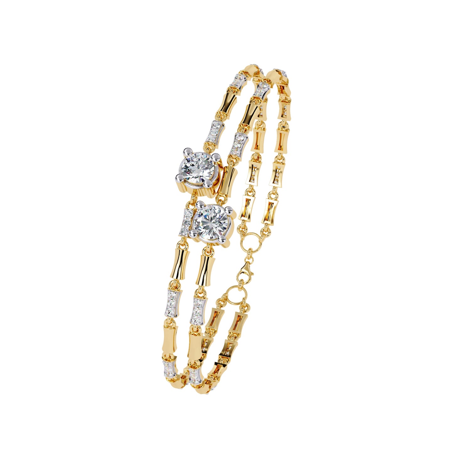 Double Row Diamond Bracelet with Chain Detail