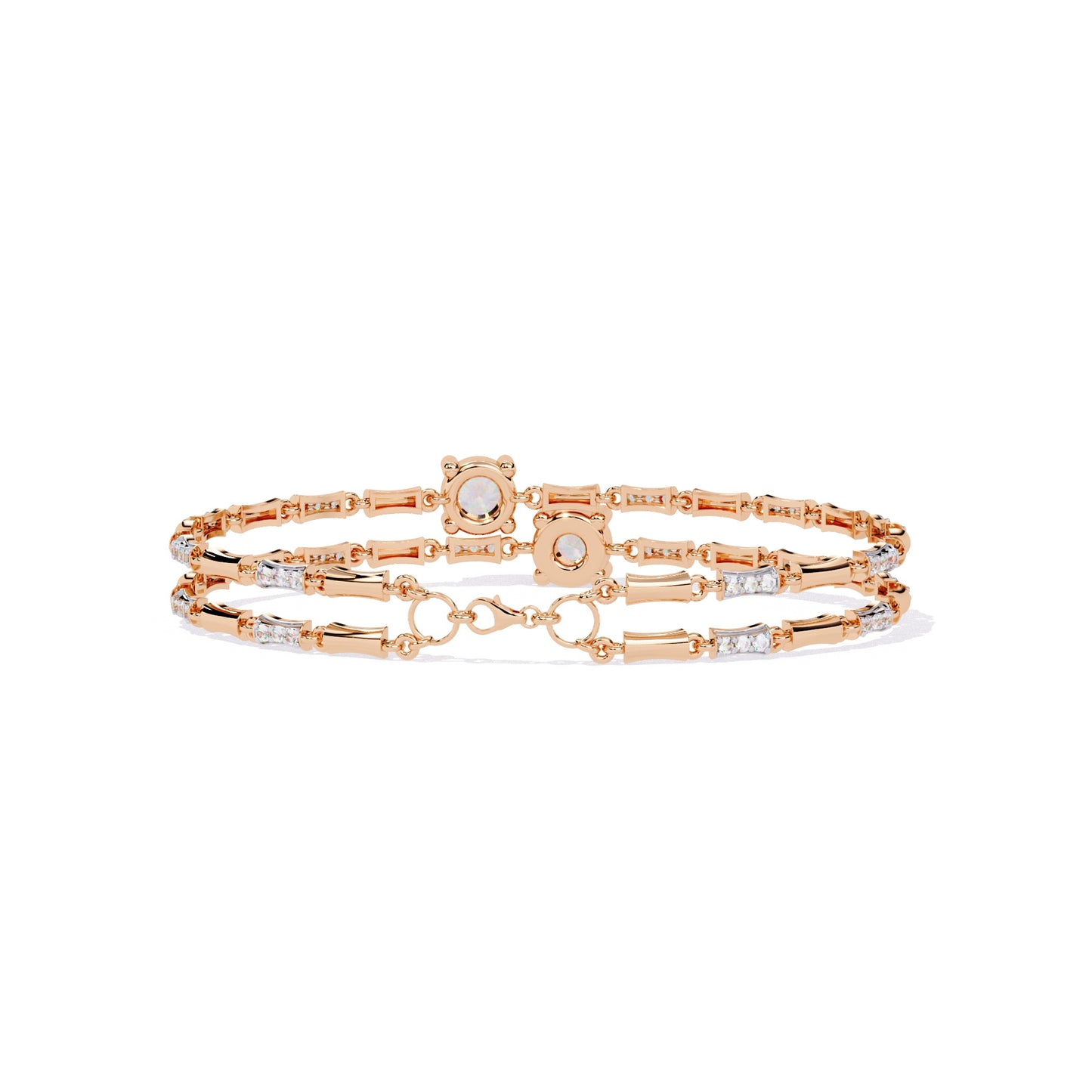 Double Row Diamond Bracelet with Chain Detail