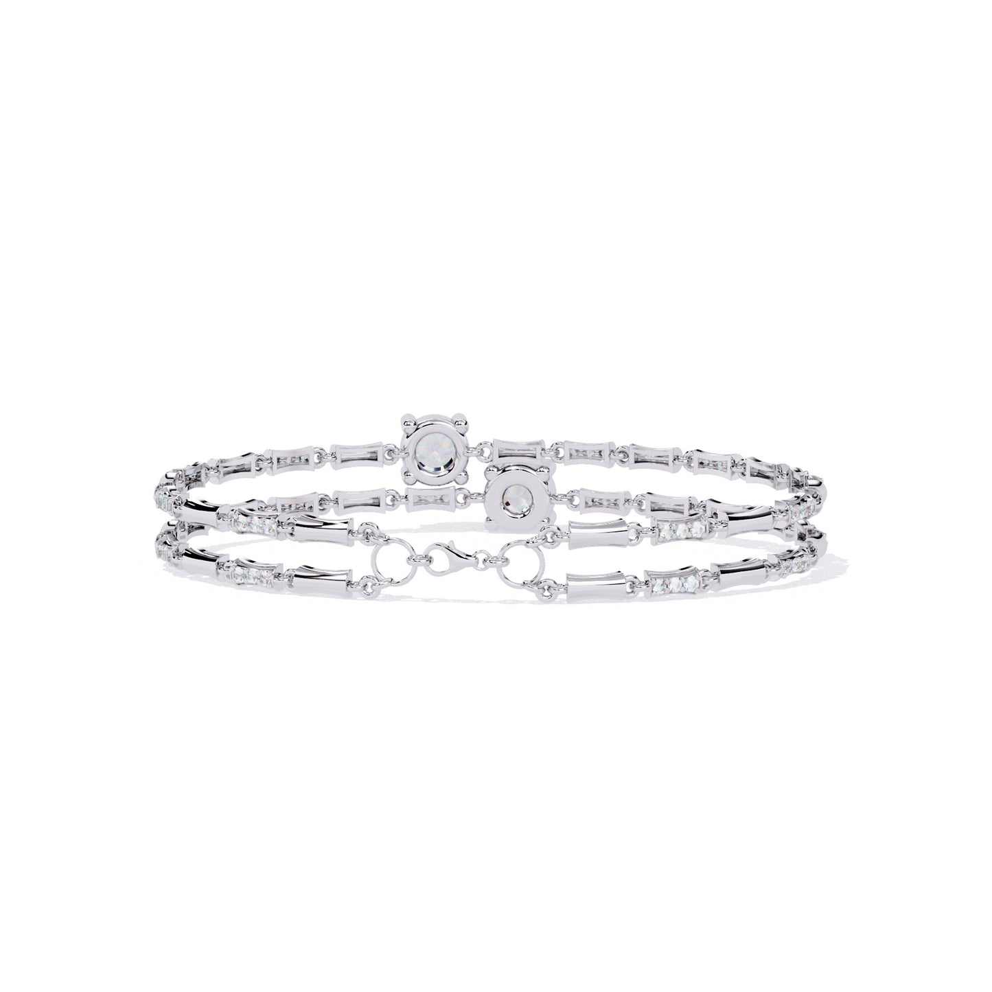 Double Row Diamond Bracelet with Chain Detail