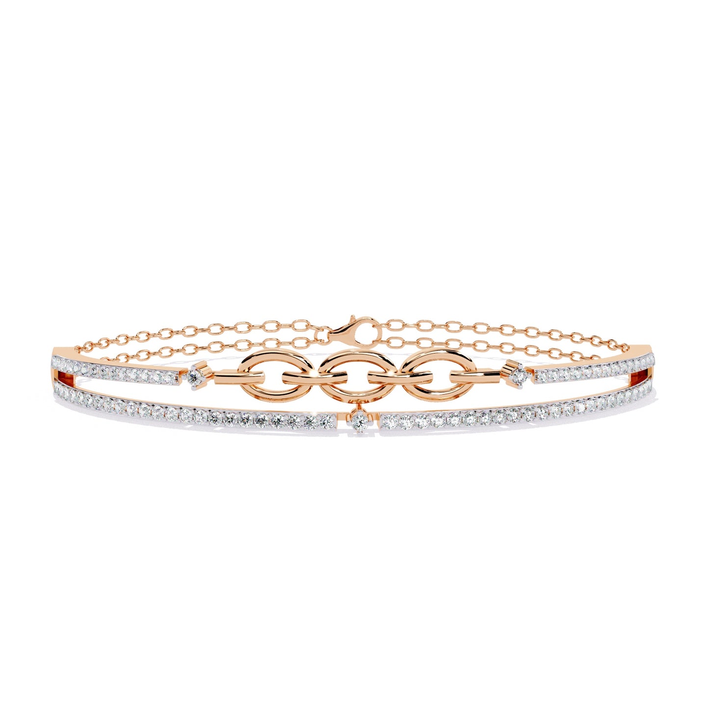 Double Row Diamond Bracelet with Chain Detail