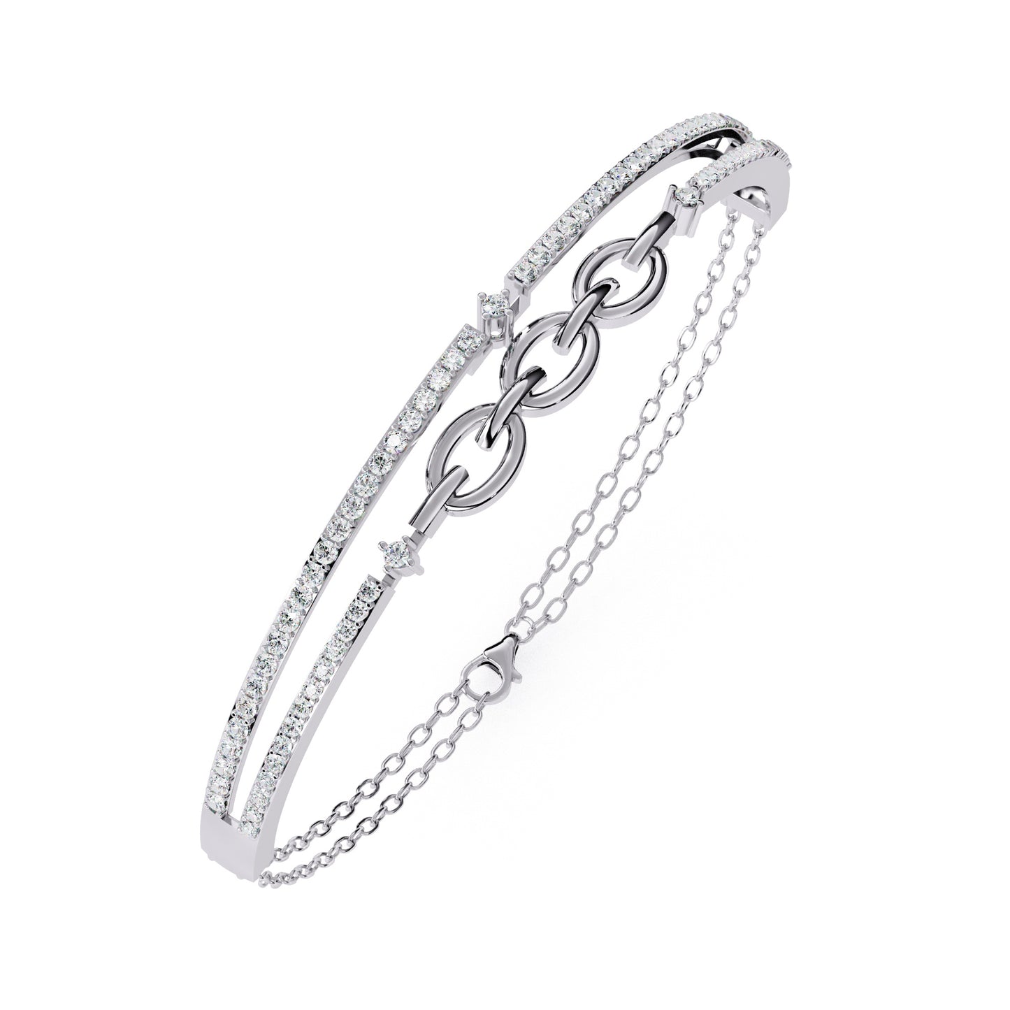 Double Row Diamond Bracelet with Chain Detail