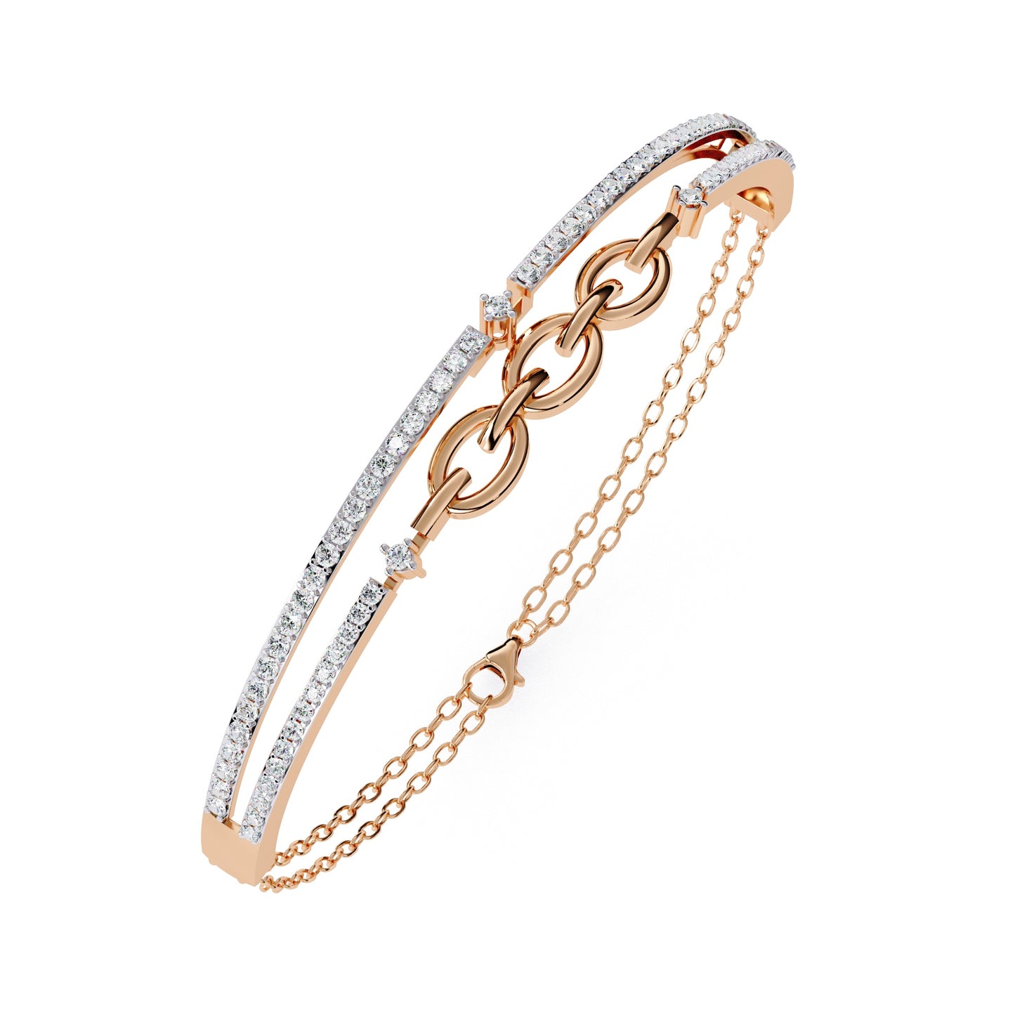 Double Row Diamond Bracelet with Chain Detail