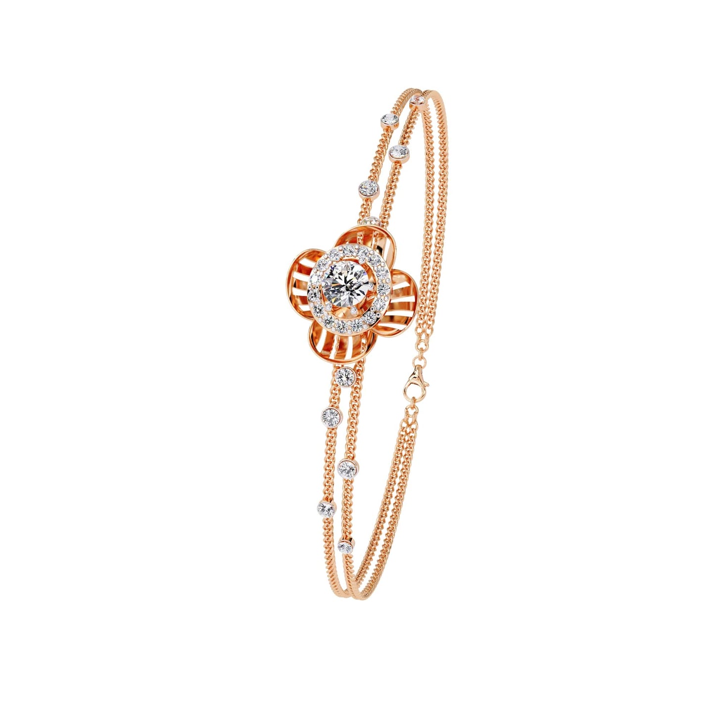 50 Pointers Round Solitaire Diamond Flower Style Bracelet