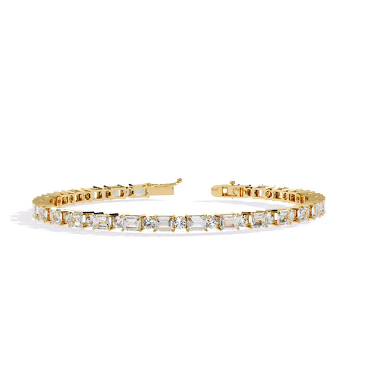 Alternating Emerald-Cut and Round Diamond Bracelet