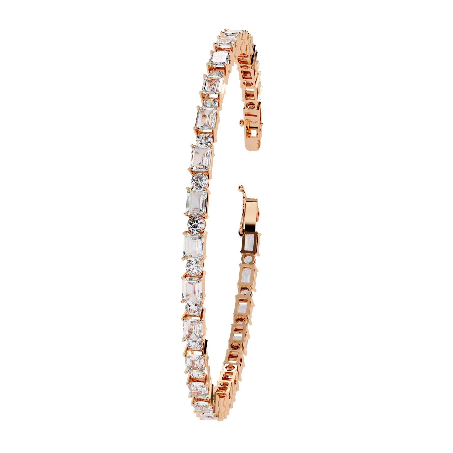 Alternating Emerald-Cut and Round Diamond Bracelet