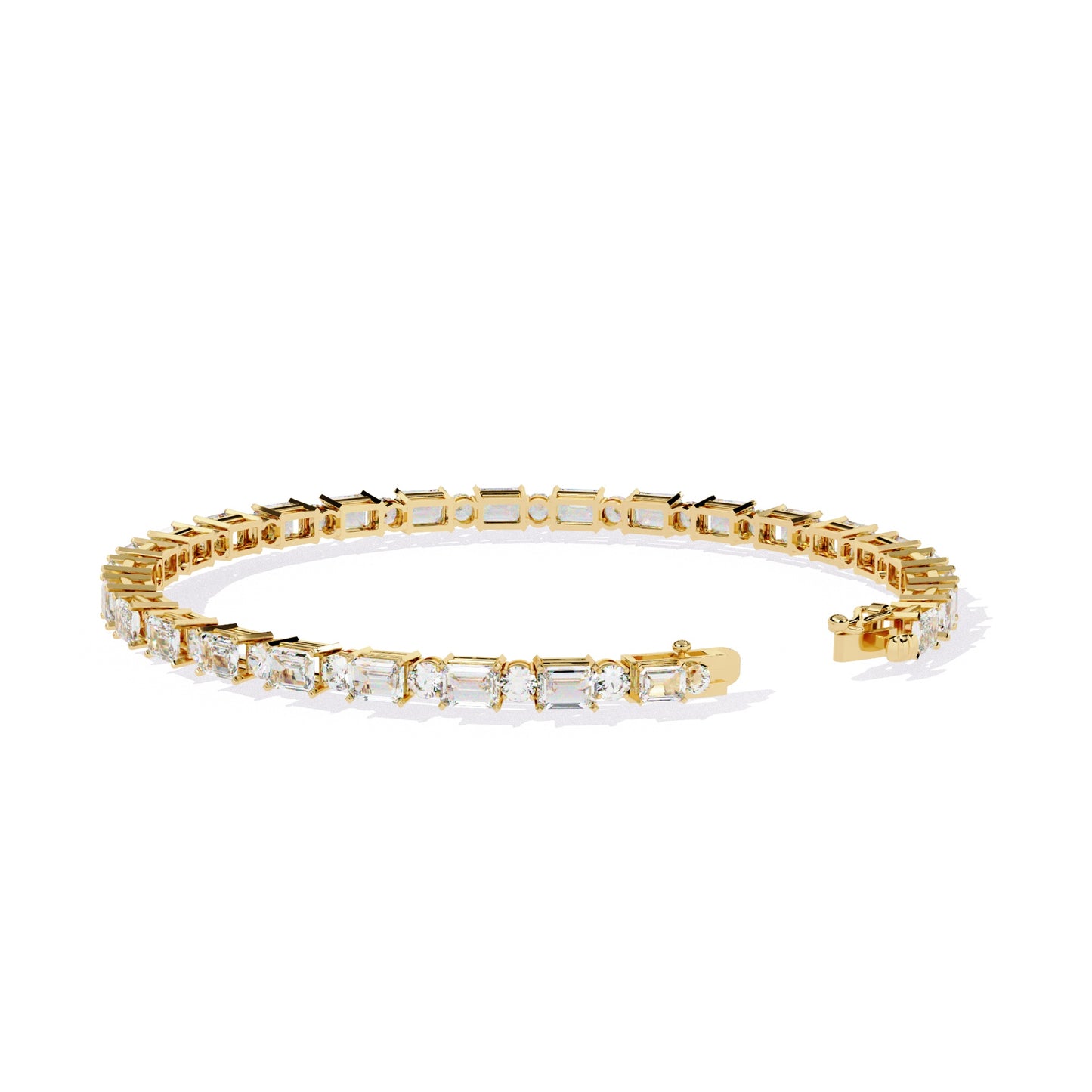 Alternating Emerald-Cut and Round Diamond Bracelet