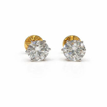 GIA Certified Large Round Brilliant Diamond Solitaire Earrings in 14K Gold