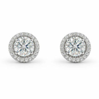 Classic Round Solitaire Diamond Studs with Filigree Halo