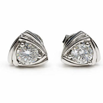 Modern Triangle Bezel Set Round Diamond Stud Earrings