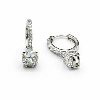 Round Brilliant Solitaire Diamond Drop Hoop Earrings