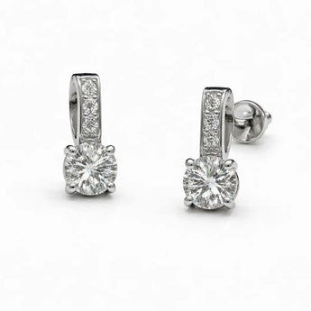 Classic Round Solitaire Diamond Drop Earrings with Pave-Set Hoop