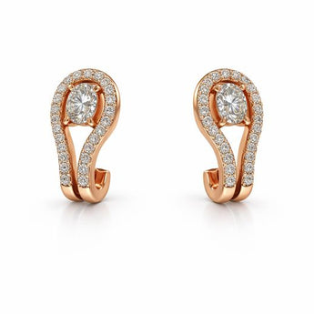 Rose Gold Oval Diamond Halo Earrings - Teardrop Silhouette