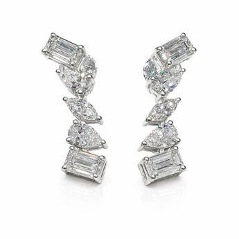 Elegant Multi-Shape Diamond Drop Earrings in White Gold - Emerald, Marquise & Pear Cut