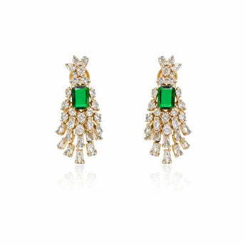 Natural Emerald and Pear Diamond Chandelier Earrings - Luxury Wedding Jewelry