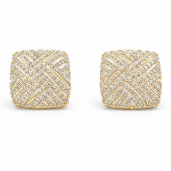 14K Yellow Gold Criss-Cross Lattice Square Diamond Stud Earrings for Women
