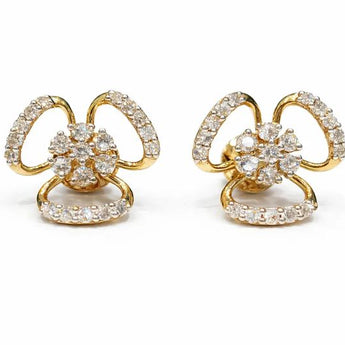 Modern Triple-Loop Floral Diamond Earrings in 14KT Yellow Gold