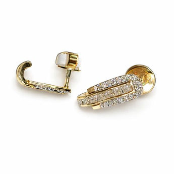 Modern J-Hoop Diamond Baguette & Round Pavé Earrings in 14K Gold