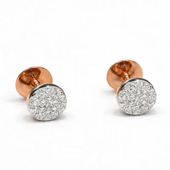 Rose Gold Round Diamond Cluster Stud Earrings with Floral Design