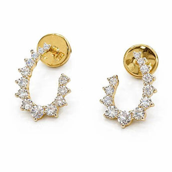 Modern Curved Diamond Climber Hoop Earrings