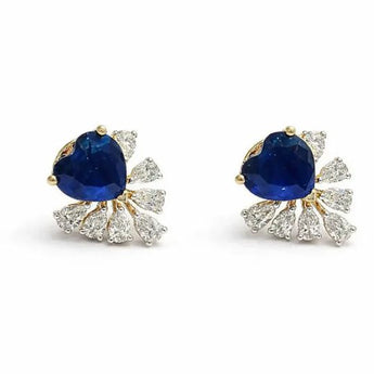 Heart-Shaped Blue Sapphire and Pear Diamond Halo Statement Earring