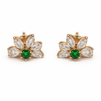 Floral Diamond & Emerald Stud Earrings
