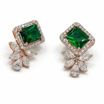 Emerald & Marquise Diamond Halo Drop Earrings in Rose Gold