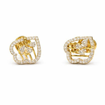 Contemporary Heart-Shaped Filigree Diamond Gold Stud Earrings