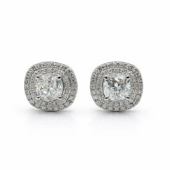 Cushion Diamond Double Halo Studs