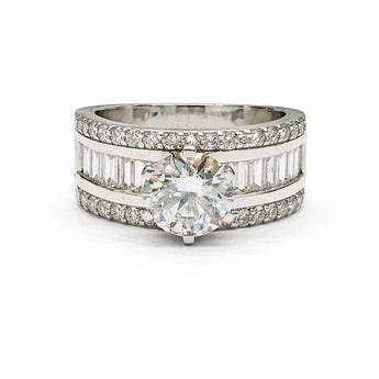 2.0 Carat Solitaire Baguette Triple Band Ring