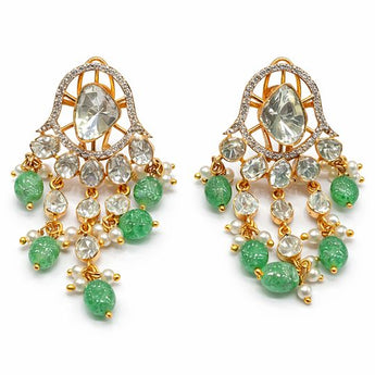 Round Diamond & Polki and Colorstone Dangle Earrings