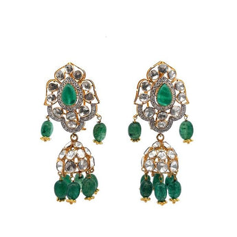 Emerald & Polki Diamond Jhumka Earrings