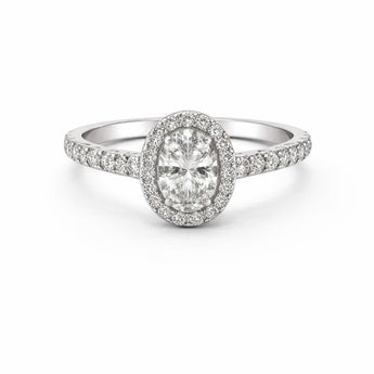 Oval Cut Diamond Halo Ring with 1.03 CT Center Stone