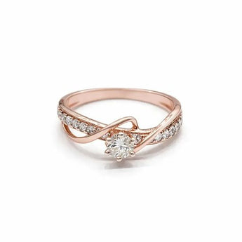 Twisted Band Diamond Ring with Center Stone