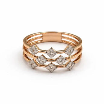 Three-Band Rose Gold Ring with Diamond Square Accents