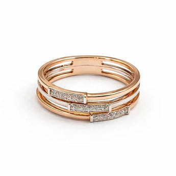 Three-Tone Gold Diamond Ring - Parallel Multi-Band Design