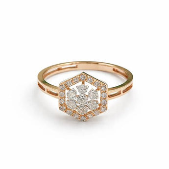 Hexagonal Halo Diamond Statement Ring