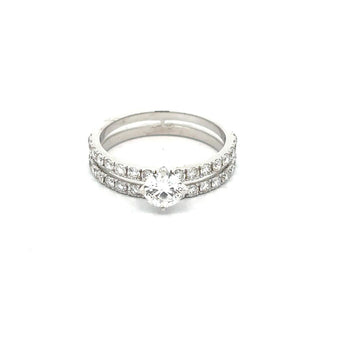 Classic 1.36 carat Round Diamond Ring Featuring Dual Row Pavé Setting