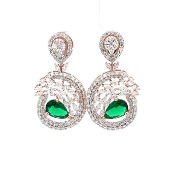 Elegant Green Gemstone Diamond Dangle Earrings