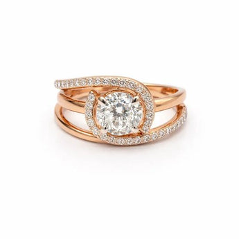 Elegant 2.08 Carat Diamond Halo Ring with Wide Three-Row Band
