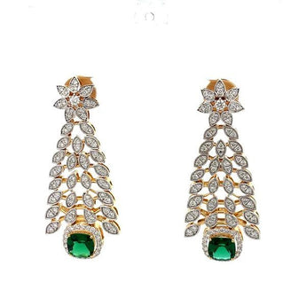 Vintage Style Cushion Cut Emerald and Diamond Tapered Dangle Earrings