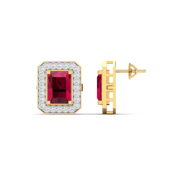 0.76 Carat Diamond Ruby Gold Stud Earrings - Best Lab Grown Diamond.