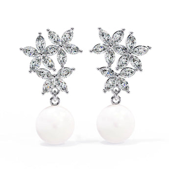 Buy Crystal Flower and Pearl Diamond Stud Earring from Ivana Jewels Best lab grown diamond jewellery brand